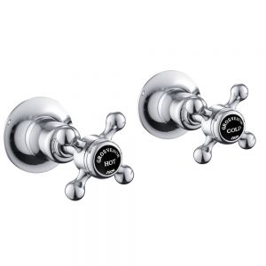 JTP Grosvenor Cross Chrome Wall Mounted Valves with Black Indices