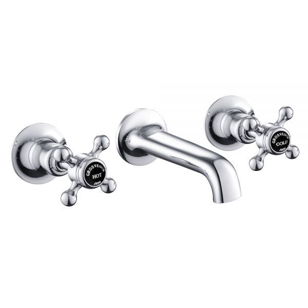 JTP Grosvenor Cross Chrome 3 Hole Wall Mounted Basin Mixer Tap with Black Indices