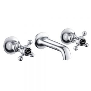 JTP Grosvenor Cross Chrome 3 Hole Wall Mounted Basin Mixer Tap with Black Indices