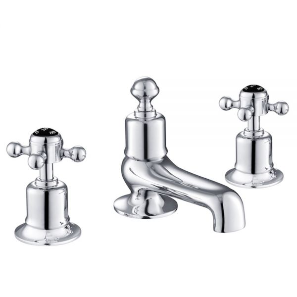 JTP Grosvenor Cross Chrome 3 Hole Deck Mounted Bath Filler Tap with Black Indices