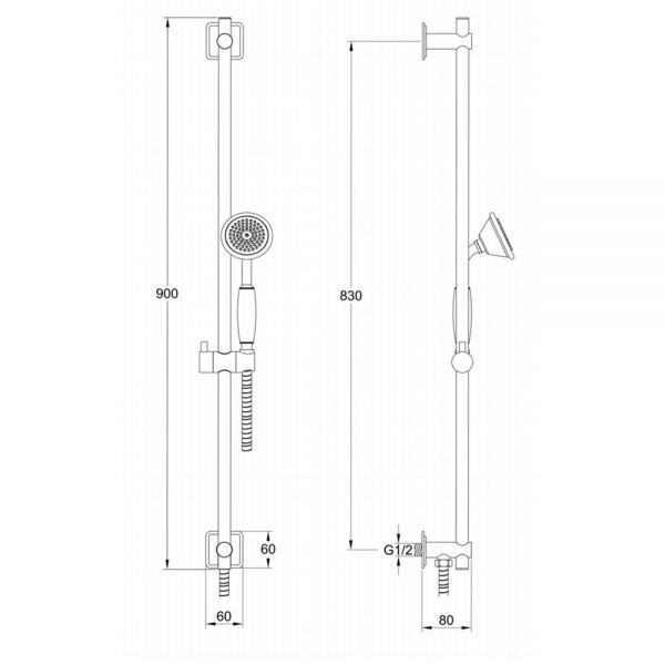 JTP Grosvenor Chrome 900mm Slide Rail Shower Kit with Round Handset and Hose with Black Indices #2