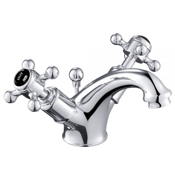 JTP Grosvenor Cross Chrome Basin Mixer Tap with Pop Up Waste and Black Indices