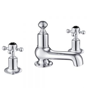 JTP Grosvenor Cross Chrome 3 Hole Basin Mixer Tap with Black Indices