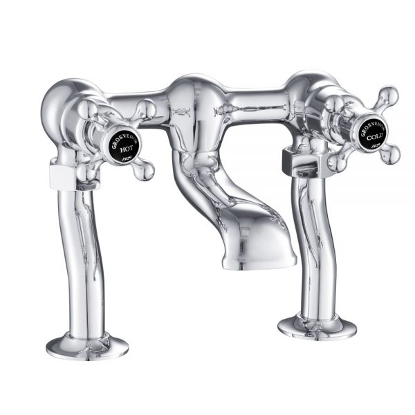 JTP Grosvenor Cross Chrome Deck Mounted Bath Filler Tap with Black Indices