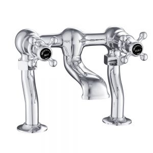 JTP Grosvenor Cross Chrome Deck Mounted Bath Filler Tap with Black Indices