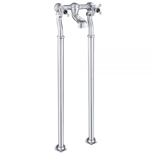 JTP Grosvenor Cross Chrome Floor Standing Bath Filler Tap with Black Indices