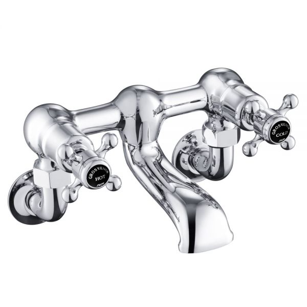 JTP Grosvenor Cross Chrome Wall Mounted Bath Filler Tap with Black Indices