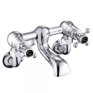 JTP Grosvenor Cross Chrome Wall Mounted Bath Filler Tap with Black Indices