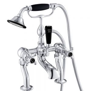 JTP Grosvenor Cross Chrome Deck Mounted Bath Shower Mixer Tap with Black Indices