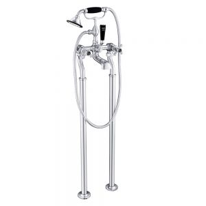 JTP Grosvenor Cross Chrome Floor Standing Bath Shower Mixer Tap with Black Indices