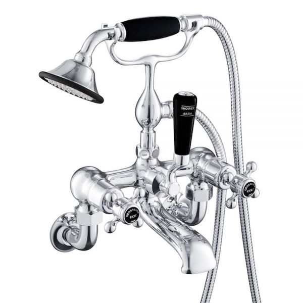 JTP Grosvenor Cross Chrome Wall Mounted Bath Shower Mixer Tap with Black Indices