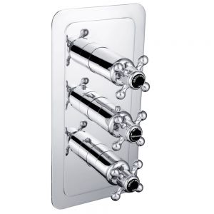 JTP Grosvenor Cross Chrome Vertical Three Outlet Thermostatic Shower Valve with Black Indices
