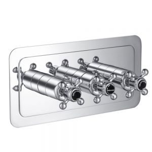 JTP Grosvenor Cross Chrome Horizontal Three Outlet Thermostatic Shower Valve with Black Indices