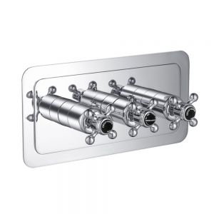 JTP Grosvenor Cross Chrome Horizontal Two Outlet Thermostatic Shower Valve with Black Indices
