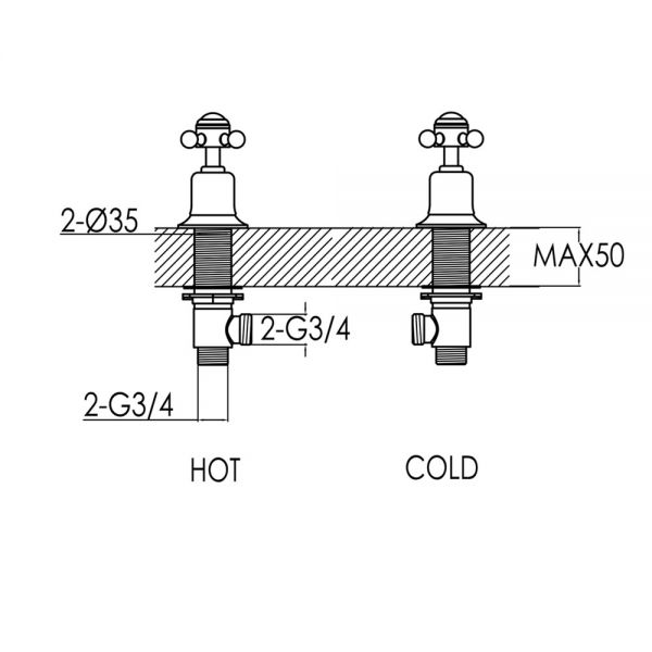 JTP Grosvenor Cross Chrome Deck Mounted Panel Valves with Black Indices #2