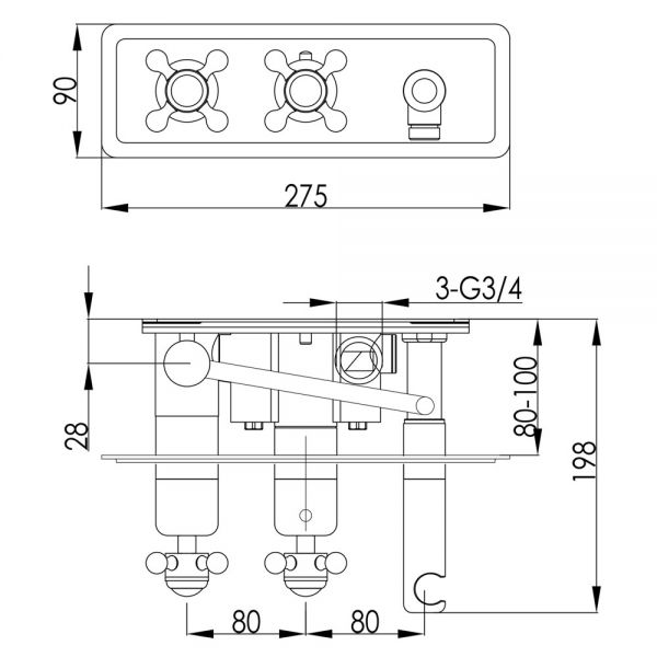 JTP Grosvenor Cross Chrome Two Outlet Thermostatic Shower Valve with Handset Kit with Black Indices #2