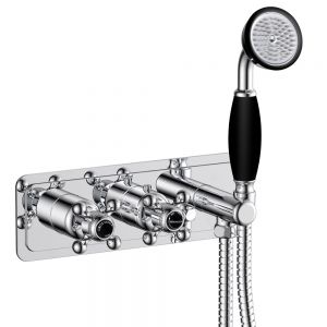 JTP Grosvenor Cross Chrome Two Outlet Thermostatic Shower Valve with Handset Kit with Black Indices