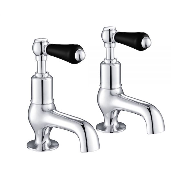 JTP Grosvenor Lever Chrome Basin Pillar Taps and Black Lever