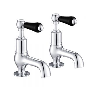 JTP Grosvenor Lever Chrome Basin Pillar Taps and Black Lever