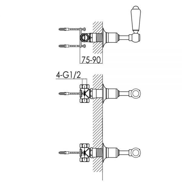 JTP Grosvenor Lever Chrome Wall Mounted Valves with Black Levers #2