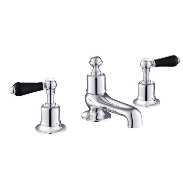 JTP Grosvenor Lever Chrome 3 Hole Deck Mounted Bath Filler Tap with Black Lever
