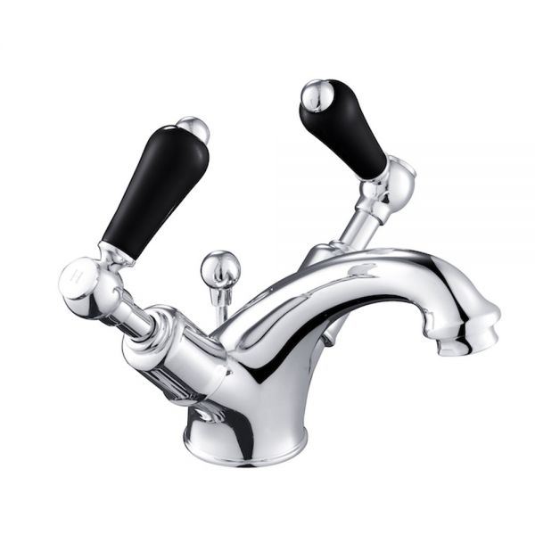 JTP Grosvenor Lever Chrome Basin Mixer Tap with Pop Up Waste and Black Lever