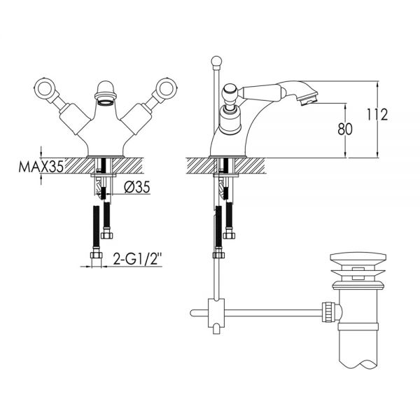 JTP Grosvenor Lever Chrome Basin Mixer Tap with Pop Up Waste and Black Lever #2