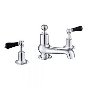 JTP Grosvenor Lever Chrome 3 Hole Deck Mounted Basin Mixer Tap with Black Lever