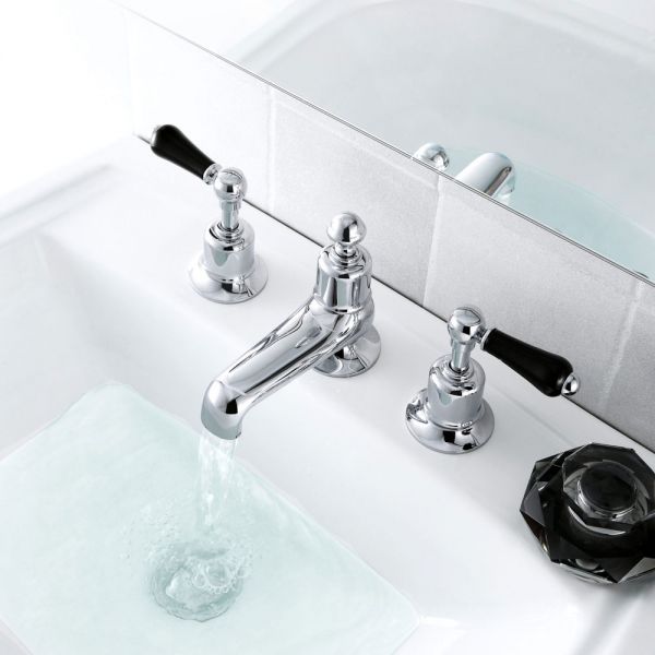 JTP Grosvenor Lever Chrome 3 Hole Deck Mounted Basin Mixer Tap with Black Lever #3
