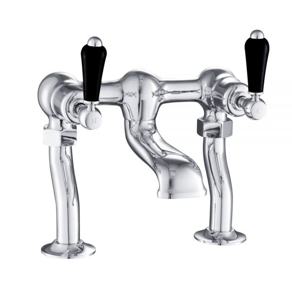 JTP Grosvenor Lever Chrome Deck Mounted Bath Filler Tap with Black Lever