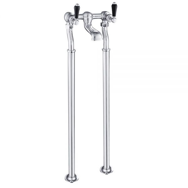 JTP Grosvenor Lever Chrome Floor Standing Bath Filler Tap with Black Lever