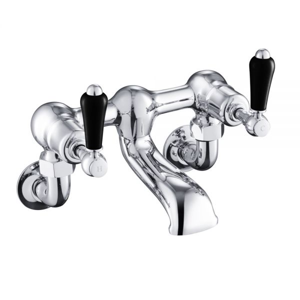 JTP Grosvenor Lever Chrome Wall Mounted Bath Filler Tap with Black Lever