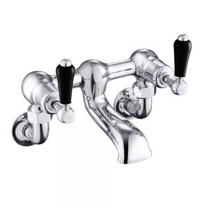JTP Grosvenor Lever Chrome Wall Mounted Bath Filler Tap with Black Lever