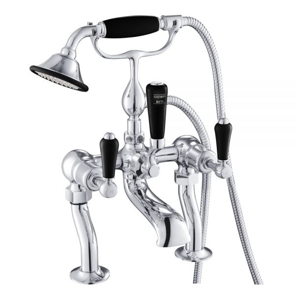 JTP Grosvenor Lever Chrome Deck Mounted Bath Shower Mixer Tap with Black Levers