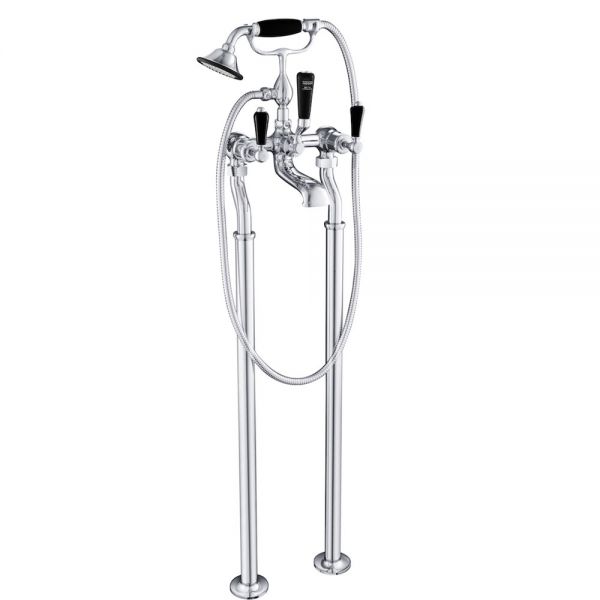 JTP Grosvenor Lever Chrome Floor Standing Bath Shower Mixer Tap with Black Lever