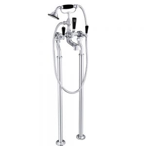 JTP Grosvenor Lever Chrome Floor Standing Bath Shower Mixer Tap with Black Lever