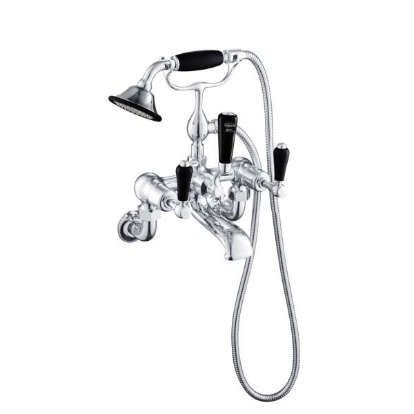 JTP Grosvenor Lever Chrome Wall Mounted Bath Shower Mixer Tap with Black Lever