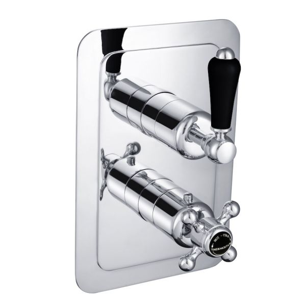JTP Grosvenor Lever Chrome Two Outlet Thermostatic Shower Valve with Black Lever