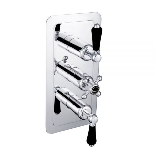 JTP Grosvenor Lever Chrome Vertical Three Outlet Thermostatic Shower Valve with Black Levers
