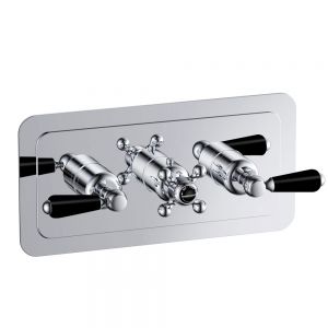 JTP Grosvenor Lever Chrome Horizontal Three Outlet Thermostatic Shower Valve with Black Levers