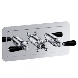 JTP Grosvenor Lever Chrome Horizontal Two Outlet Thermostatic Shower Valve with Black Levers