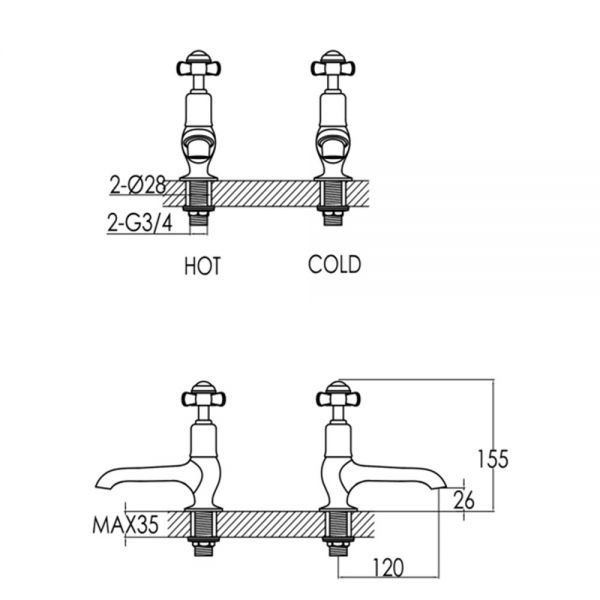 JTP Grosvenor Pinch Chrome Long Nose Basin Pillar Taps with Black Indices #2