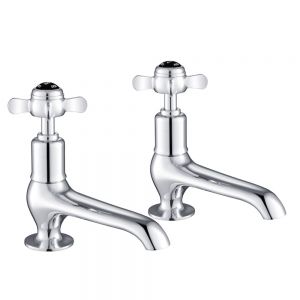 JTP Grosvenor Pinch Chrome Long Nose Basin Pillar Taps with Black Indices