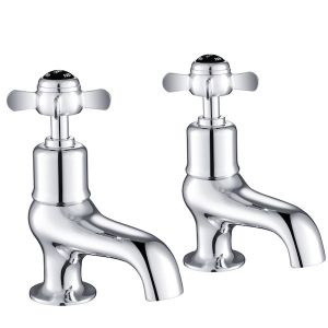 JTP Grosvenor Pinch Chrome Bath Pillar Taps with Black Indices