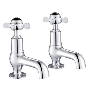 JTP Grosvenor Pinch Chrome Basin Pillar Taps and Black Indices