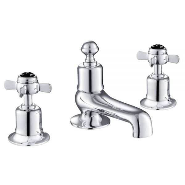 JTP Grosvenor Pinch Chrome 3 Hole Deck Mounted Bath Filler Tap with Black Indices