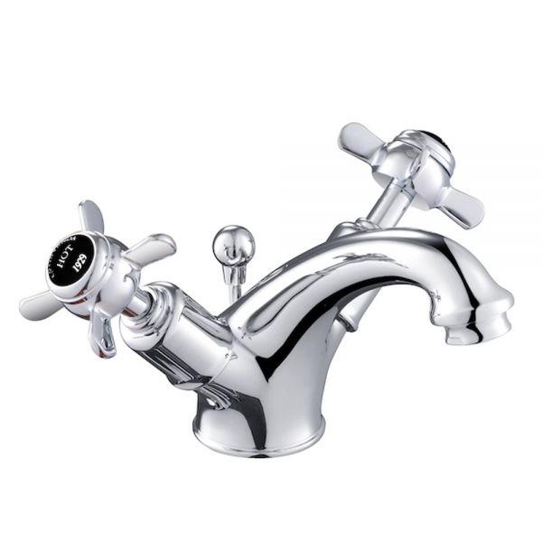 JTP Grosvenor Pinch Chrome Basin Mixer Tap with Pop Up Waste and Black Indices