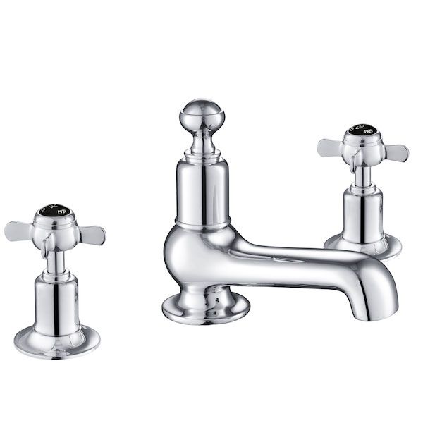 JTP Grosvenor Pinch Chrome 3 Hole Deck Mounted Basin Mixer Tap with Black Indices