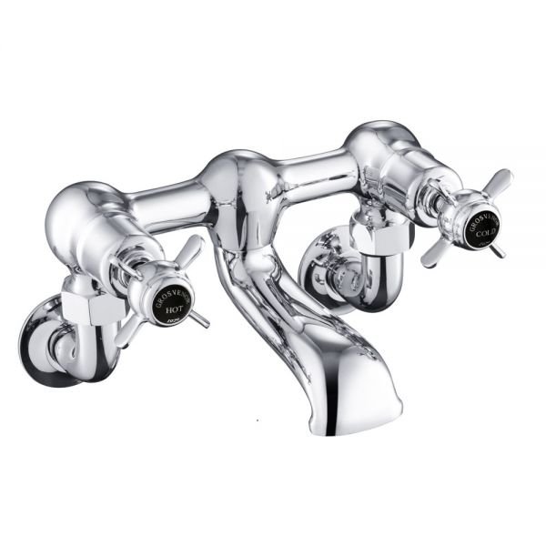 JTP Grosvenor Pinch Chrome Wall Mounted Bath Filler Tap with Black Indices
