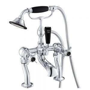 JTP Grosvenor Pinch Chrome Deck Mounted Bath Shower Mixer Tap with Black Indices